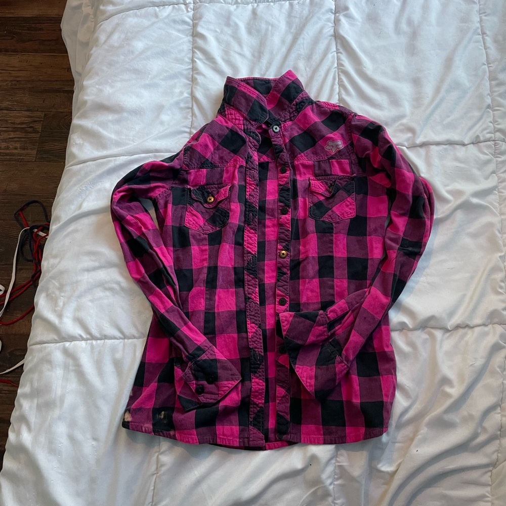 Fox girls pink and black flannel